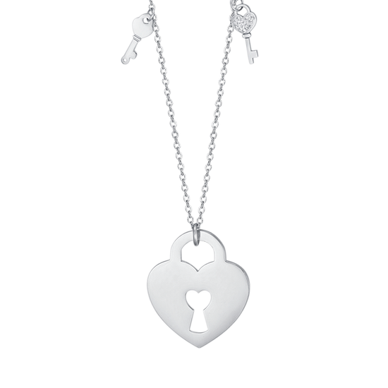 COLLANA IN ACCIAIO CON CUORE LUCCHETTO CON CHIAVI