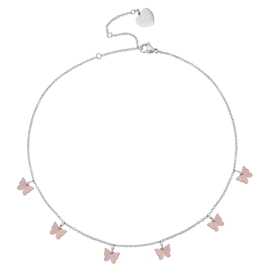 COLLANA IN ACCIAIO CON FARFALLE E GLITTER IP ROSE Luca Barra