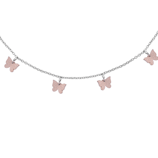 COLLANA IN ACCIAIO CON FARFALLE E GLITTER IP ROSE Luca Barra