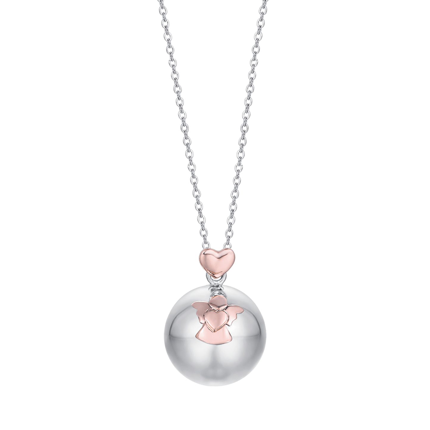 COLLANA CHIAMA ANGELI IN ACCIAIO CIONDOLO IN METALLO CON ANGELO E CUORE