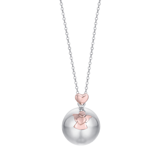 COLLANA CHIAMA ANGELI IN ACCIAIO CIONDOLO IN METALLO CON ANGELO E CUORE