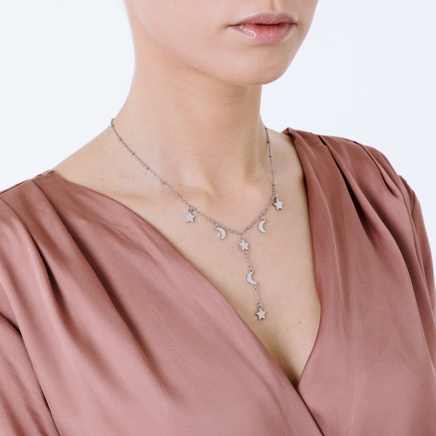 COLLANA IN ACCIAIO CON STELLE E LUNE