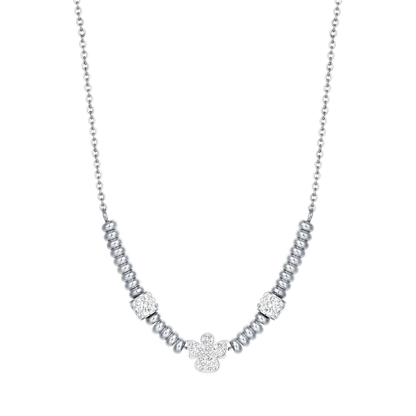 COLLANA IN ACCIAIO CON ANGELO CON CRISTALLI BIANCHI