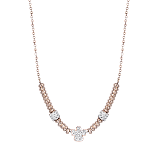 COLLANA IN ACCIAIO IP ROSE CON ANGELO CON CRISTALLI BIANCHI