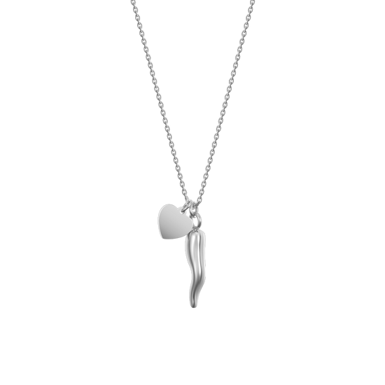 COLLANA DONNA IN ACCIAIO CON CUORE E CORNO Luca Barra