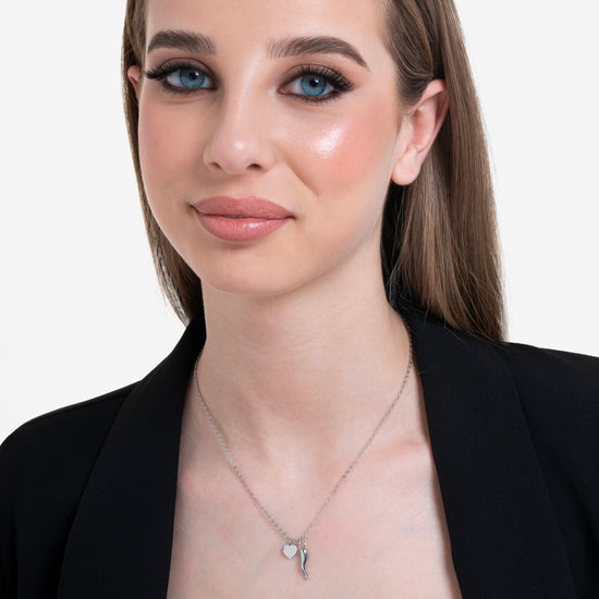 COLLANA DONNA IN ACCIAIO CON CUORE E CORNO