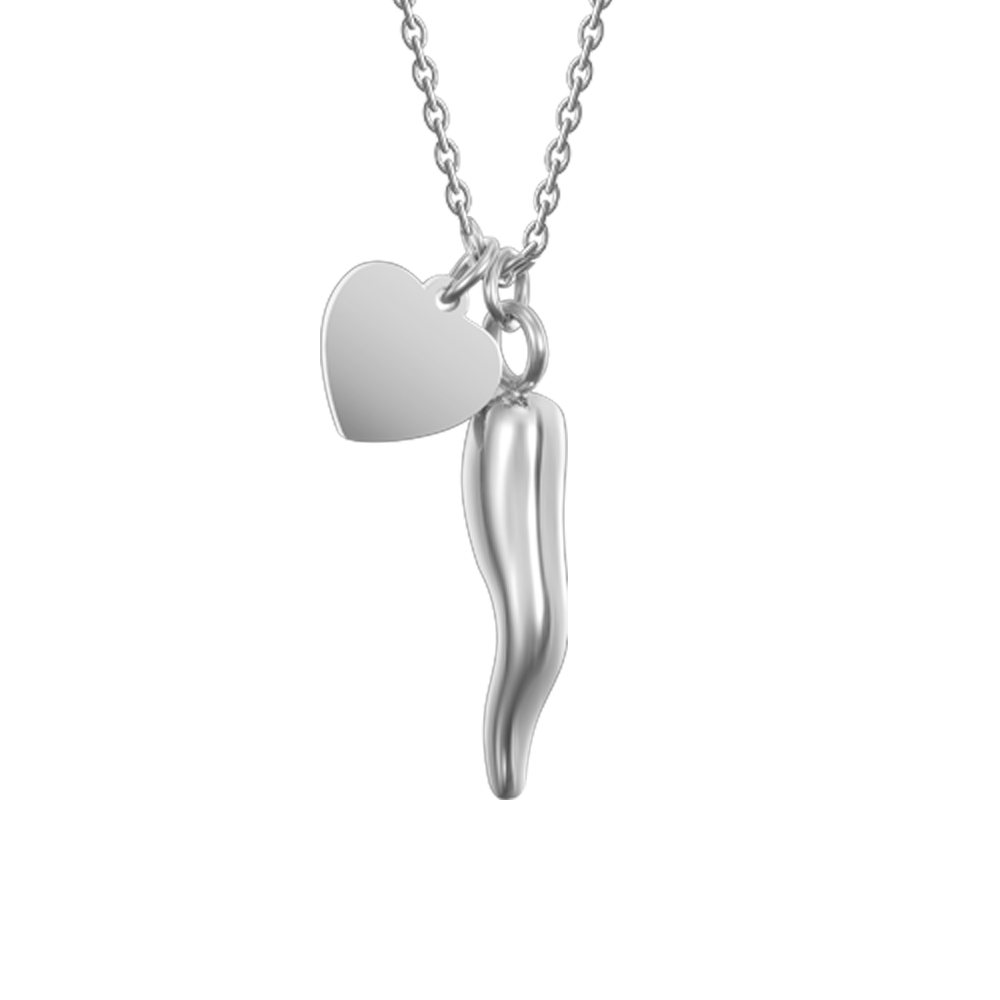 COLLANA DONNA IN ACCIAIO CON CUORE E CORNO