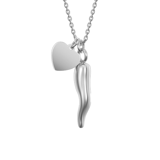 COLLANA DONNA IN ACCIAIO CON CUORE E CORNO