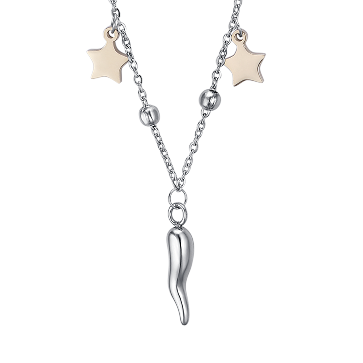 COLLANA DONNA IN ACCIAIO CON STELLE IN ACCIAIO IP GOLD E CORNO
