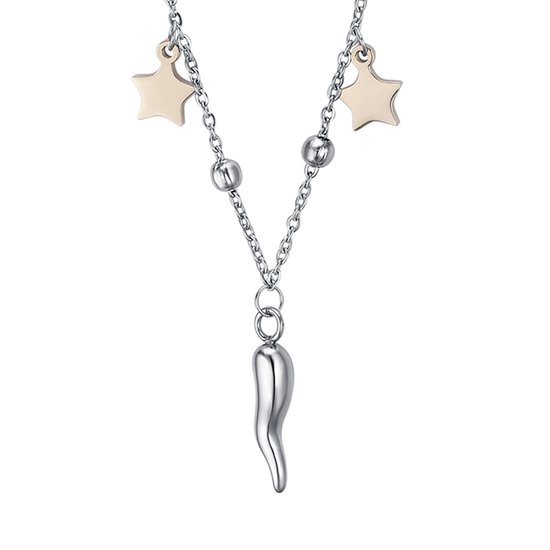 COLLANA DONNA IN ACCIAIO CON STELLE IN ACCIAIO IP GOLD E CORNO