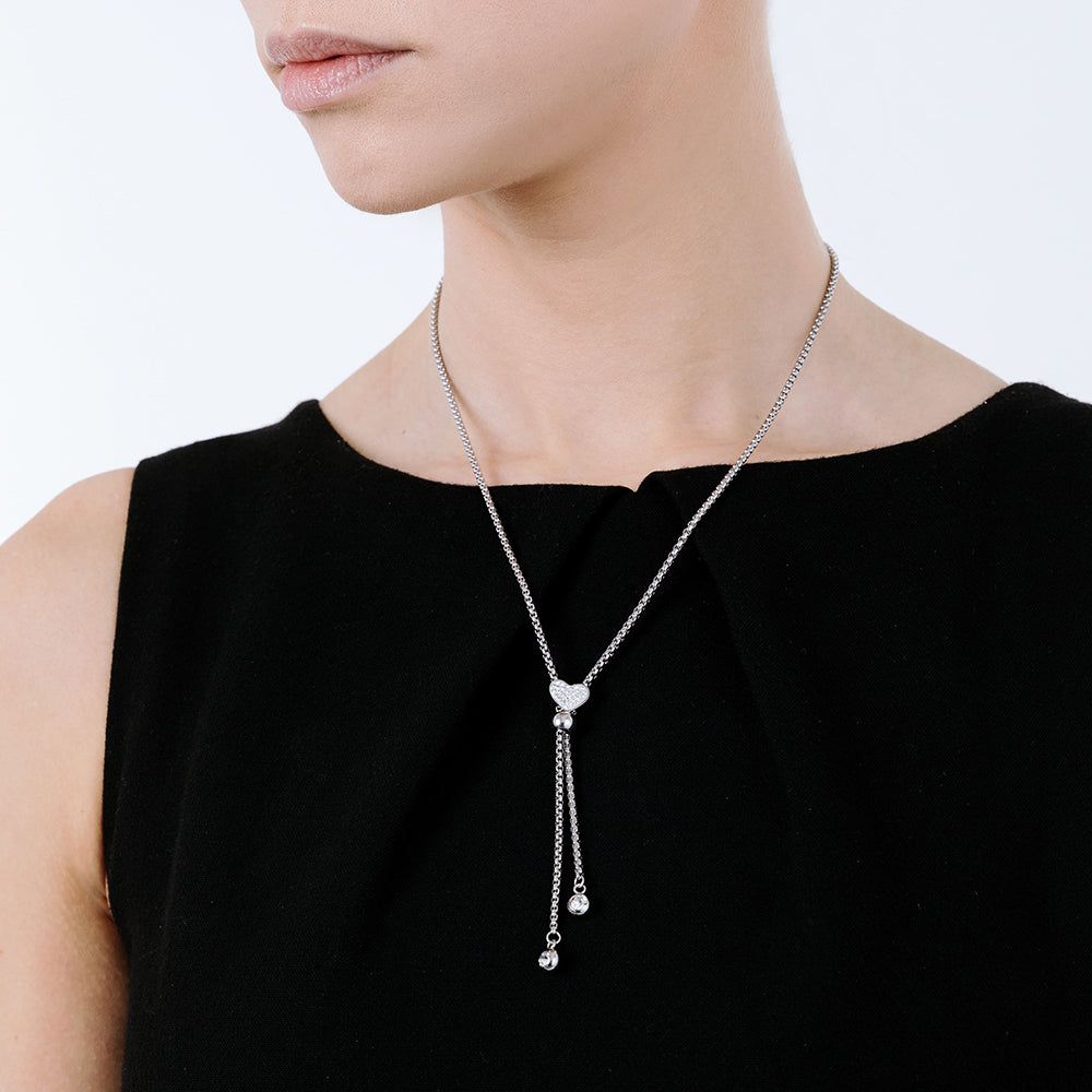 COLLANA IN ACCIAIO CON CUORE CON CRISTALLI BIANCHI