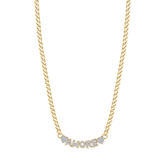 COLLANA DONNA IN ACCIAIO DORATO AMORE CON CRISTALLI BIANCHI
