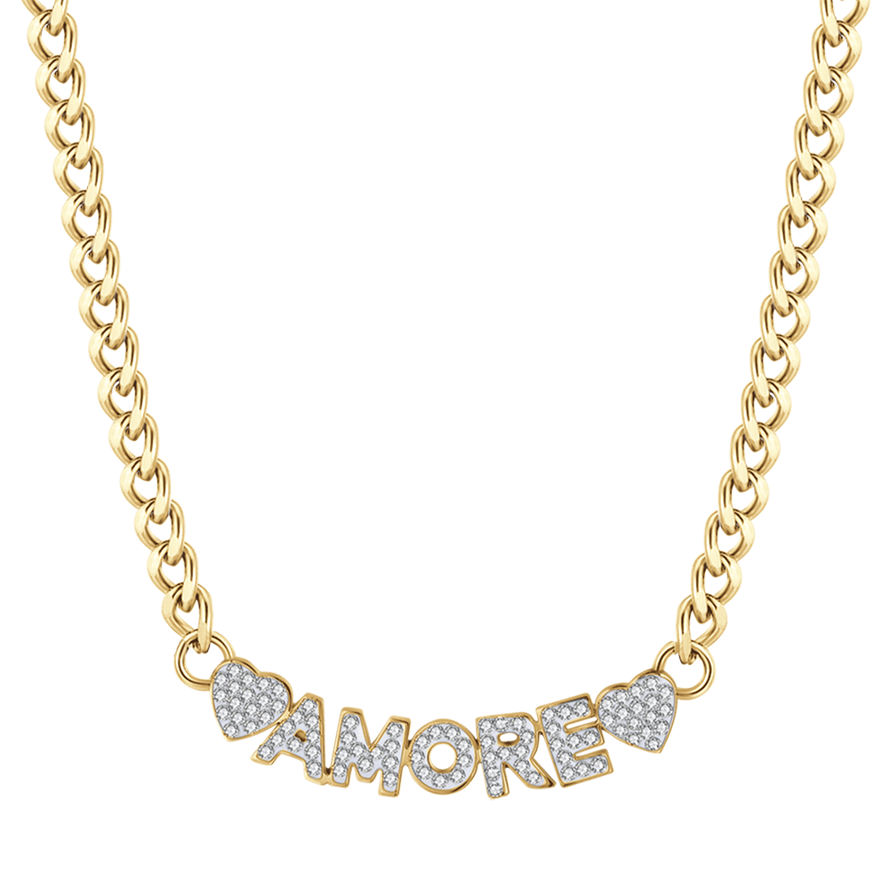 COLLANA DONNA IN ACCIAIO DORATO AMORE CON CRISTALLI BIANCHI