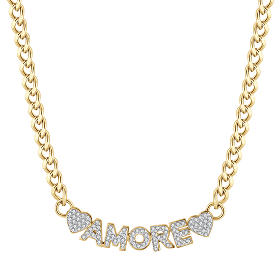 COLLANA DONNA IN ACCIAIO DORATO AMORE CON CRISTALLI BIANCHI