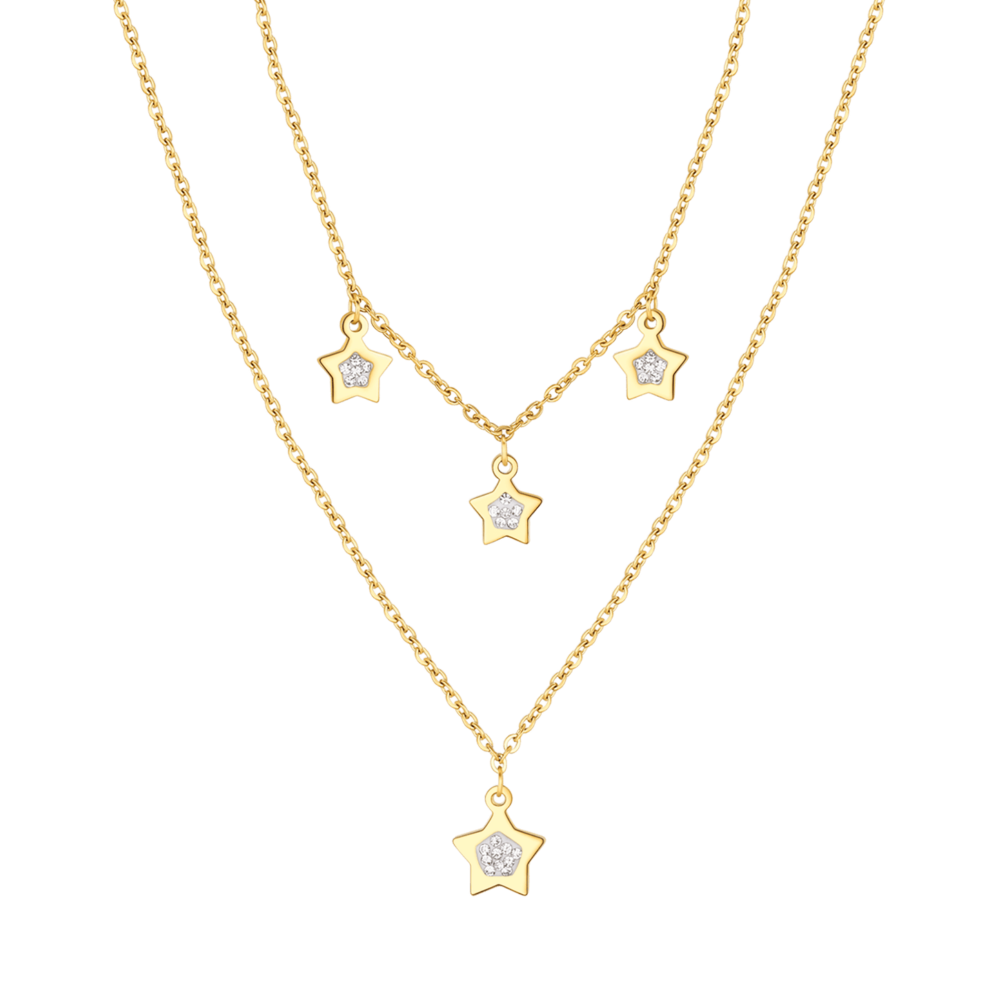 COLLANA DONNA IN ACCIAIO IP GOLD CON STELLE E CRISTALLI BIANCHI Luca Barra