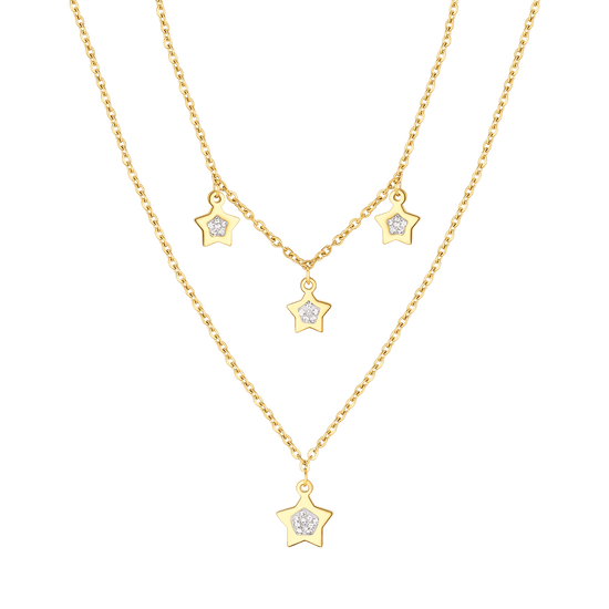 COLLANA DONNA IN ACCIAIO IP GOLD CON STELLE E CRISTALLI BIANCHI Luca Barra