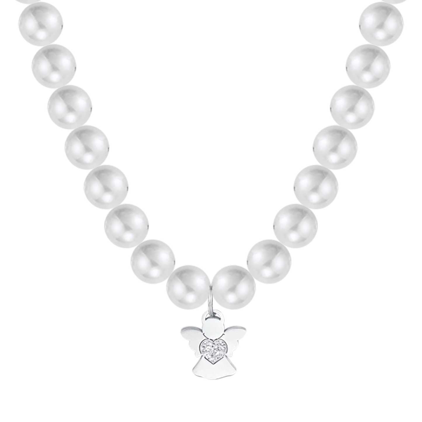 COLLANA DI PERLE BIANCHE DONNA CON ANGELO