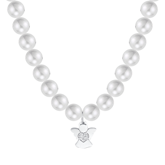COLLANA DI PERLE BIANCHE DONNA CON ANGELO