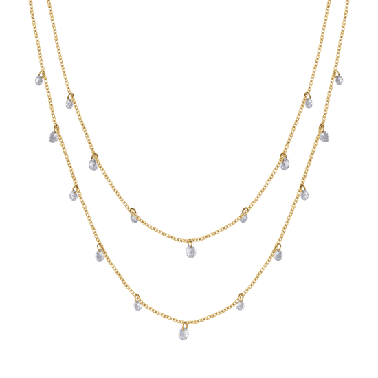 COLLANA DONNA IN ACCIAIO IP GOLD MULTIFILO CON CRISTALLI BIANCHI