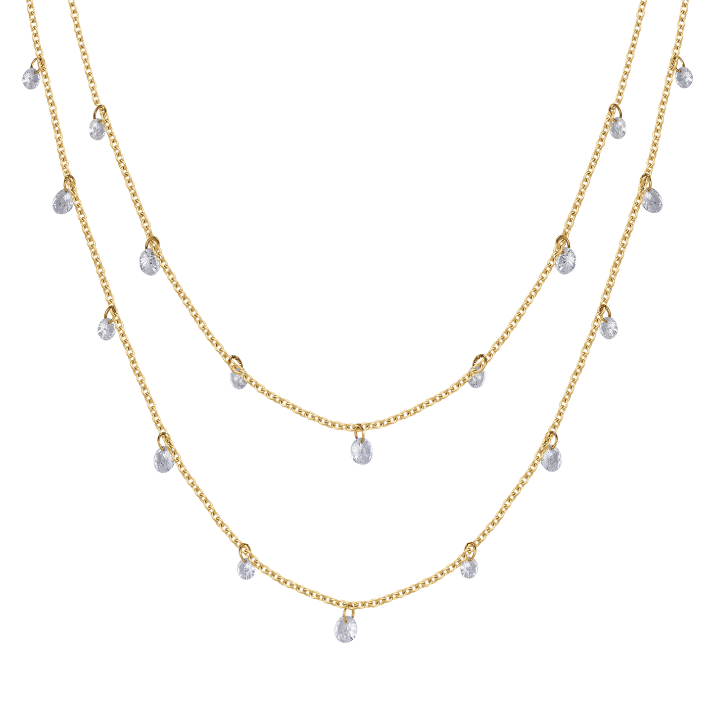 COLLANA DONNA IN ACCIAIO IP GOLD MULTIFILO CON CRISTALLI BIANCHI