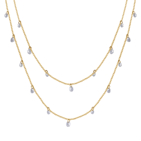 COLLANA DONNA IN ACCIAIO IP GOLD MULTIFILO CON CRISTALLI BIANCHI
