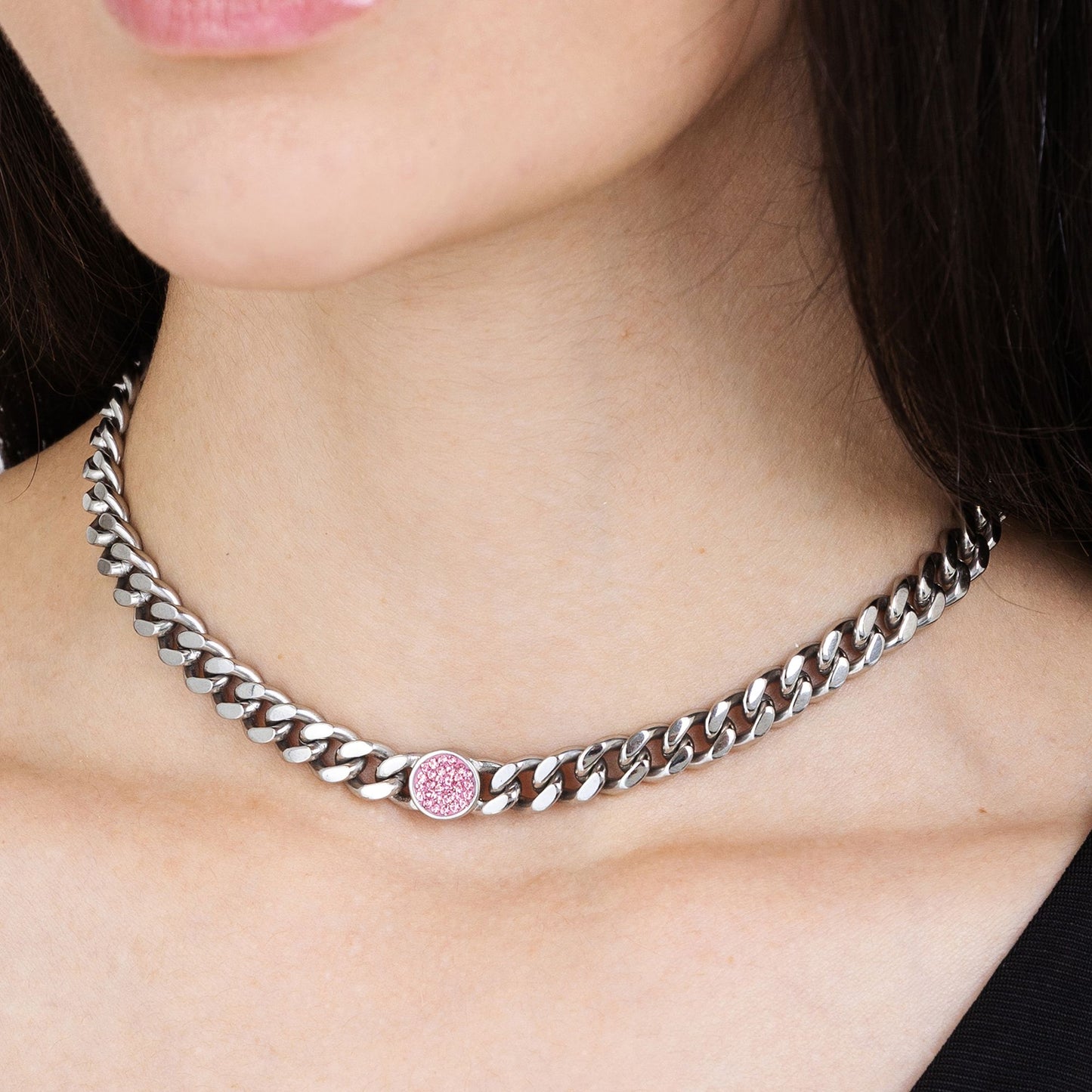 COLLANA DONNA IN ACCIAIO CON CRISTALLI  ROSA Luca Barra