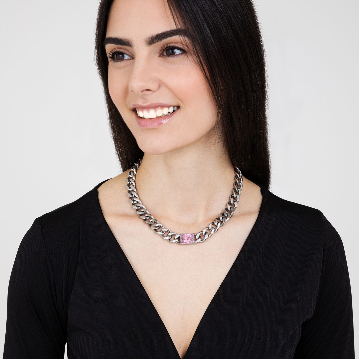 COLLANA DONNA IN ACCIAIO CON CRISTALLI FUCSIA