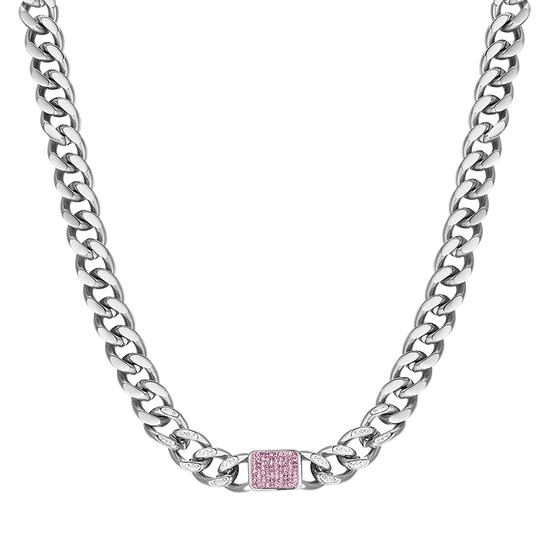 COLLANA DONNA IN ACCIAIO CON CRISTALLI FUCSIA