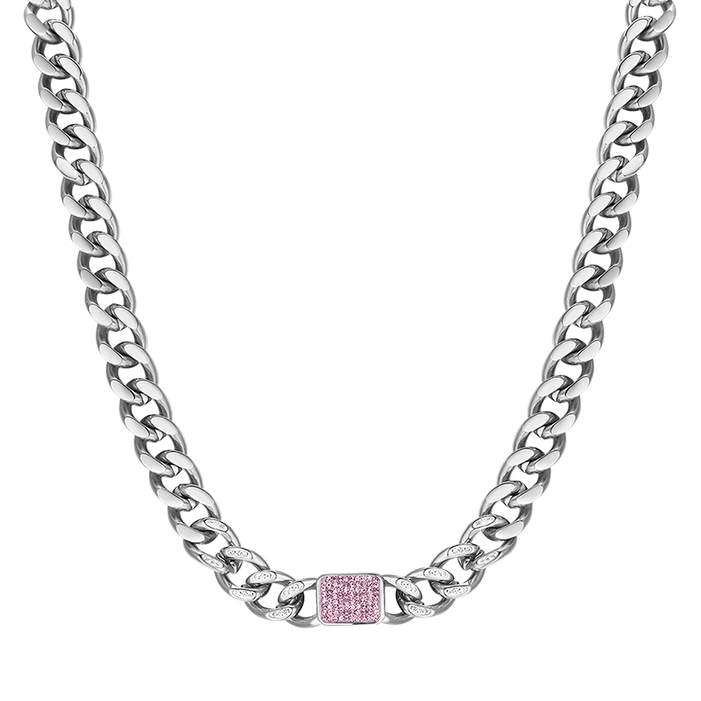 COLLANA DONNA IN ACCIAIO CON CRISTALLI FUCSIA