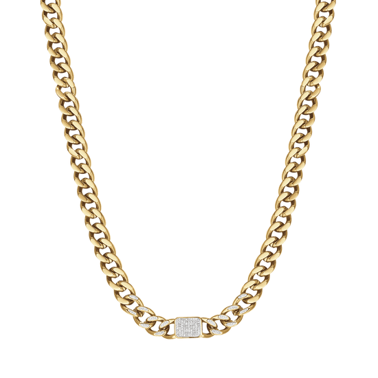COLLANA DONNA IN ACCIAIO IP GOLD CON CRISTALLI BIANCHI PENDENTI E MAGLIA CATENA