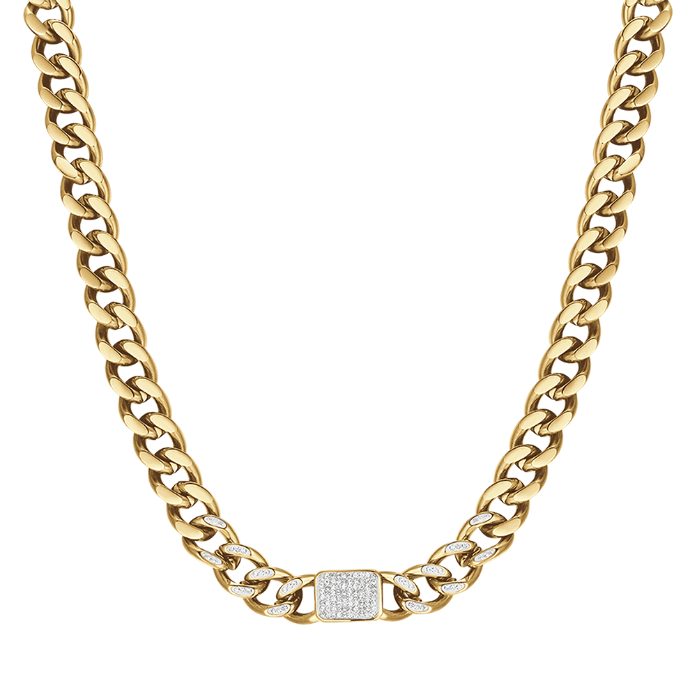 COLLANA DONNA IN ACCIAIO IP GOLD CON CRISTALLI BIANCHI PENDENTI E MAGLIA CATENA