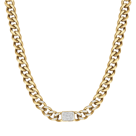 COLLANA DONNA IN ACCIAIO IP GOLD CON CRISTALLI BIANCHI PENDENTI E MAGLIA CATENA