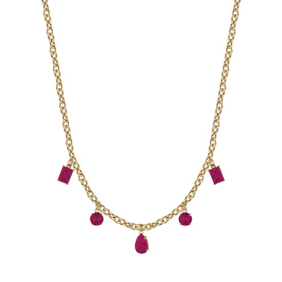 COLLANA DONNA IN ACCIAIO IP GOLD CON CRISTALLI FUCSIA PENDENTI