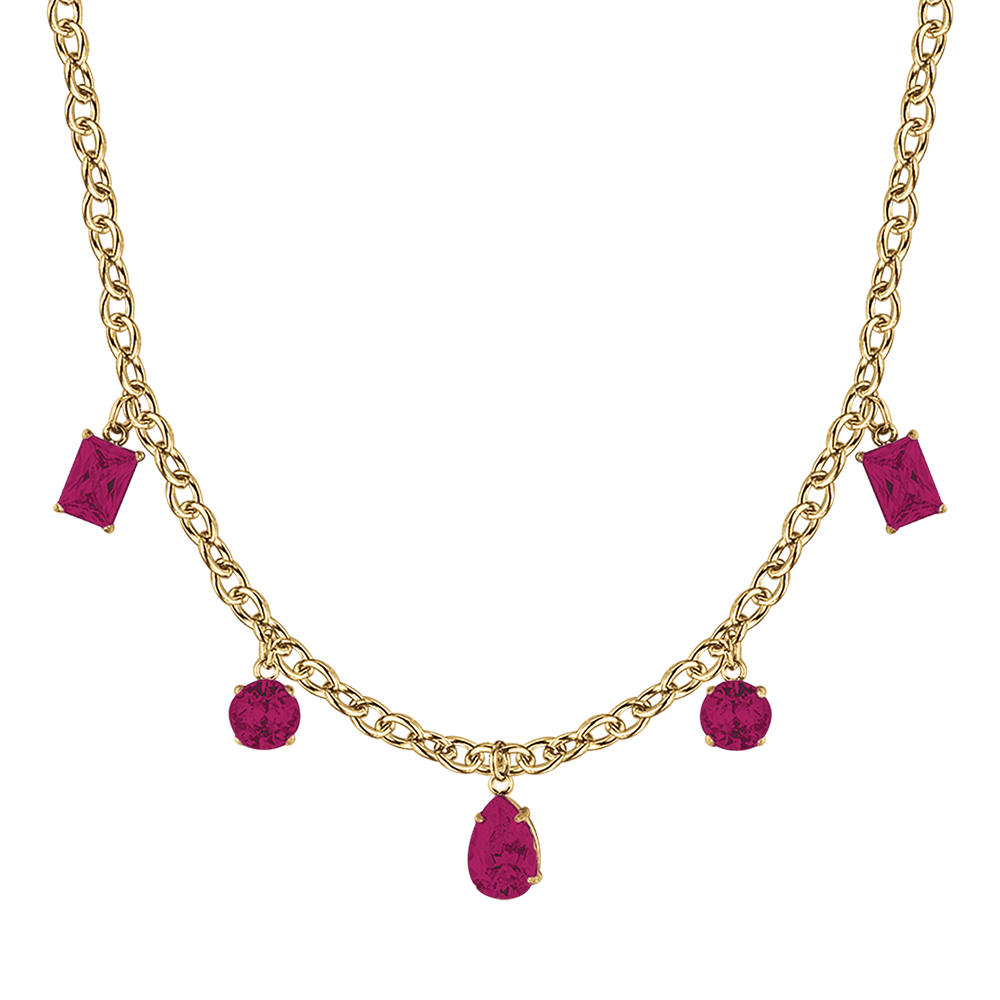 COLLANA DONNA IN ACCIAIO IP GOLD CON CRISTALLI FUCSIA PENDENTI