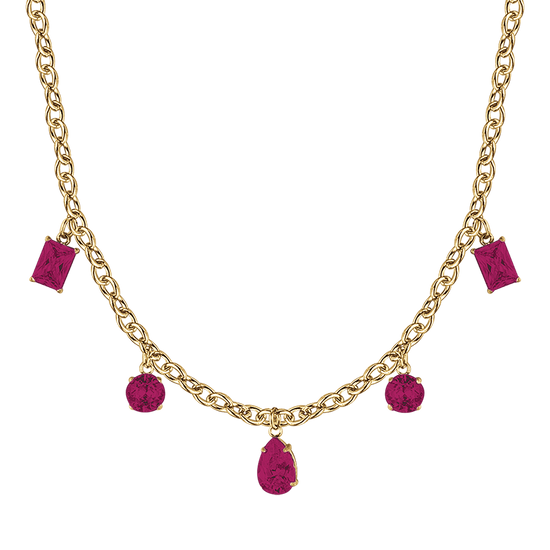 COLLANA DONNA IN ACCIAIO IP GOLD CON CRISTALLI FUCSIA PENDENTI