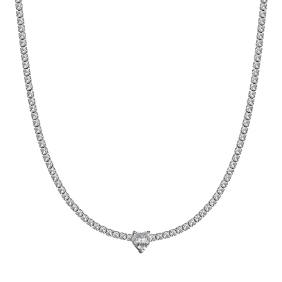 COLLANA DONNA IN ACCIAIO CON CRISTALLI BIANCHI E CUORE CRISTALLO