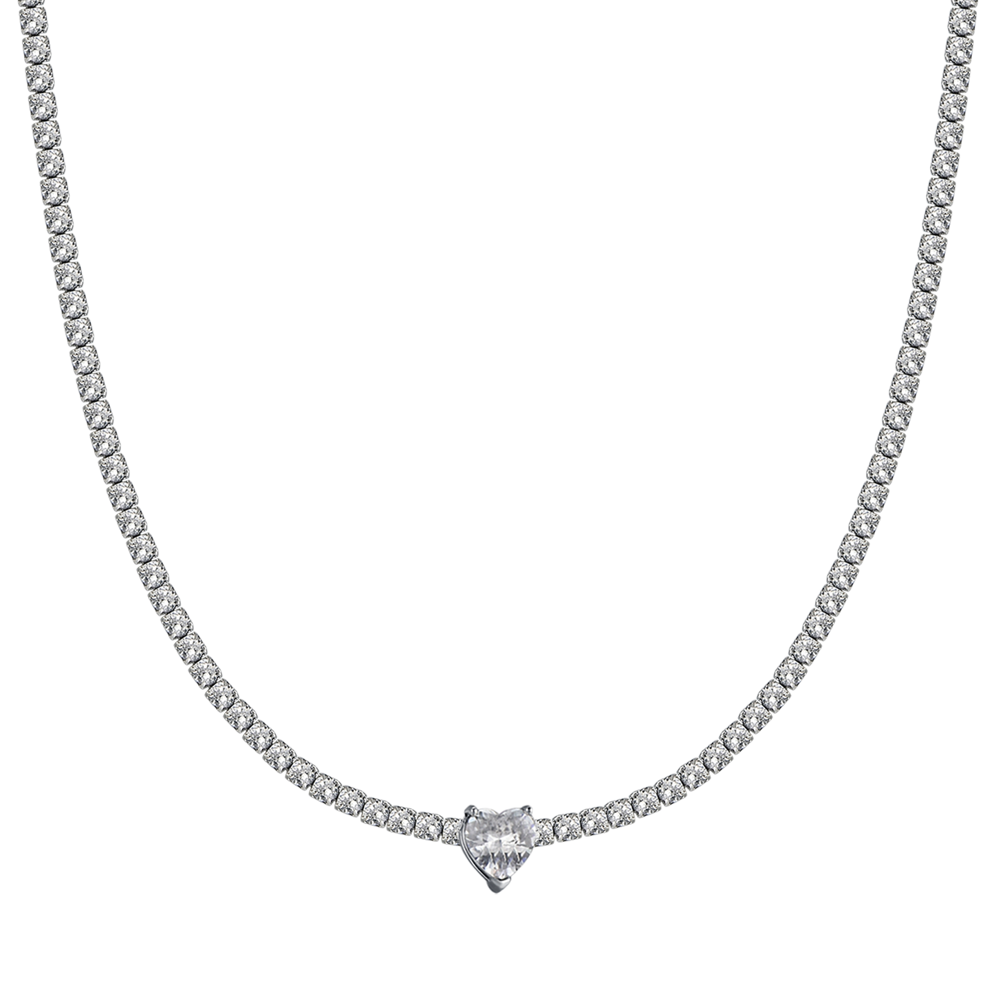 COLLANA DONNA IN ACCIAIO CON CRISTALLI BIANCHI E CUORE CRISTALLO