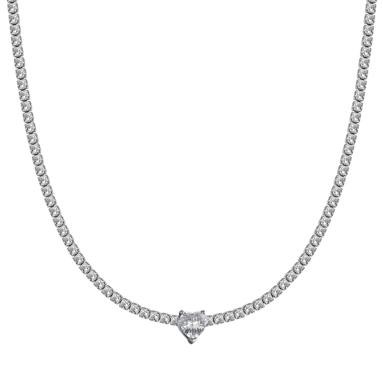 COLLANA DONNA IN ACCIAIO CON CRISTALLI BIANCHI E CUORE CRISTALLO