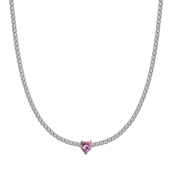COLLANA DONNA IN ACCIAIO CON CRISTALLI BIANCHI E CUORE CRISTALLO