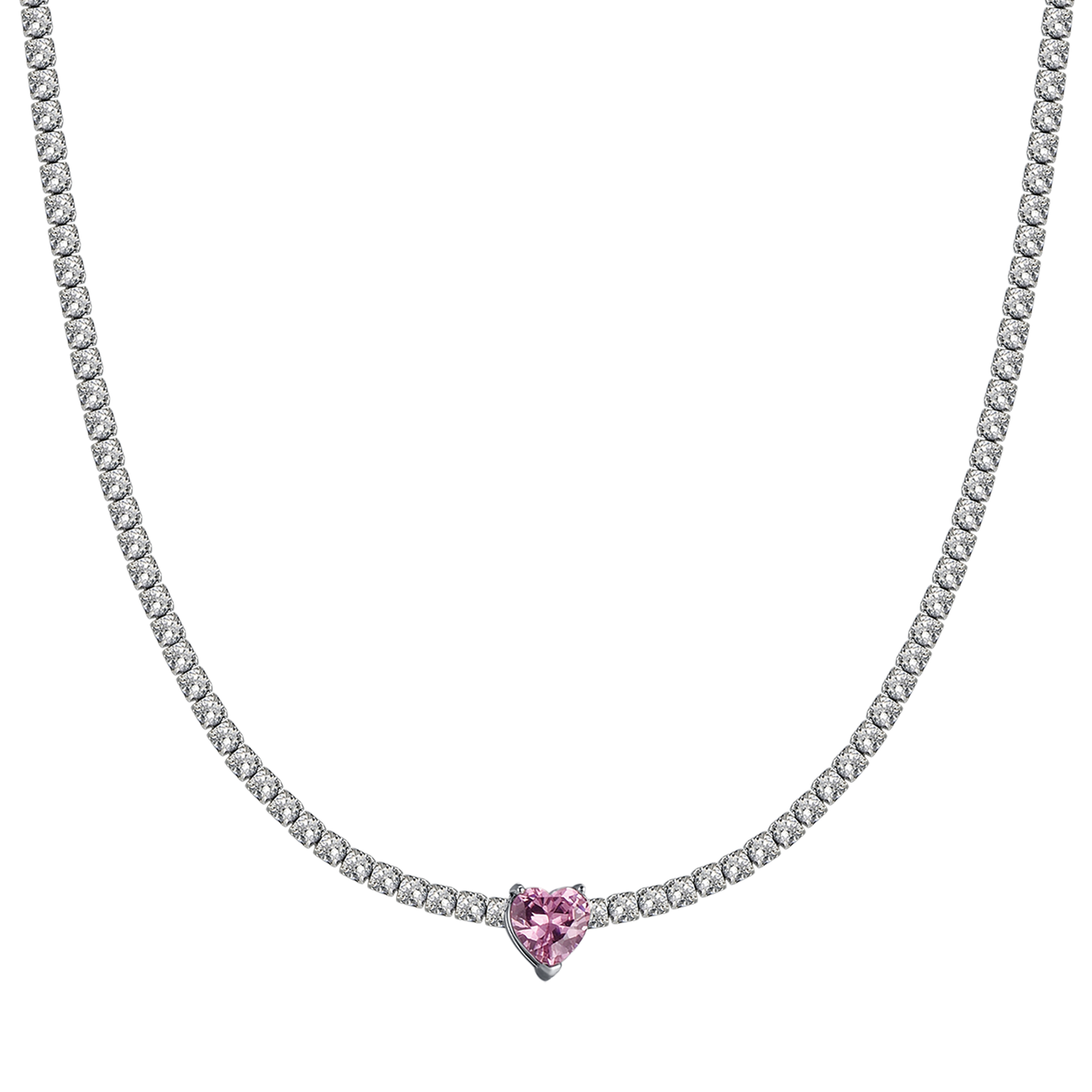 COLLANA DONNA IN ACCIAIO CON CRISTALLI BIANCHI E CUORE CRISTALLO