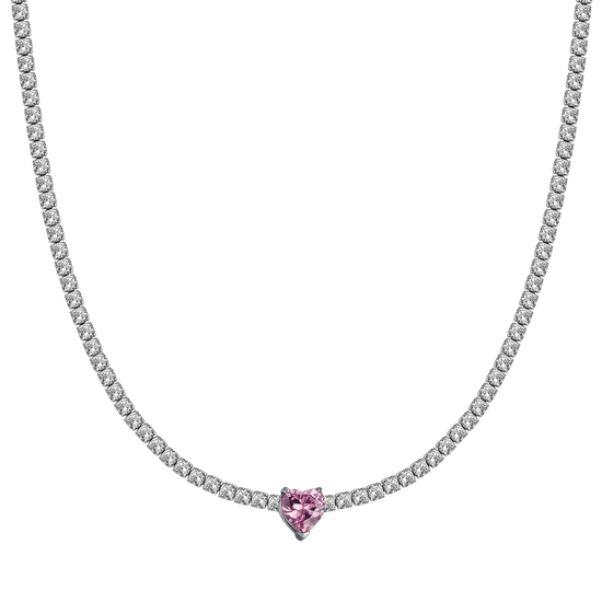 COLLANA DONNA IN ACCIAIO CON CRISTALLI BIANCHI E CUORE CRISTALLO