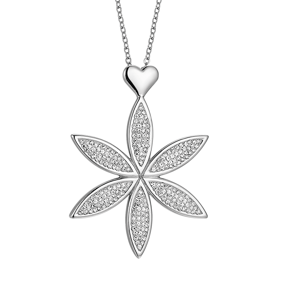 COLLANA DONNA LUNGA IN ACCIAIO CON FIORE DELLA VITA E CUORE