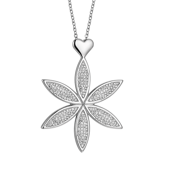 COLLANA DONNA LUNGA IN ACCIAIO CON FIORE DELLA VITA E CUORE