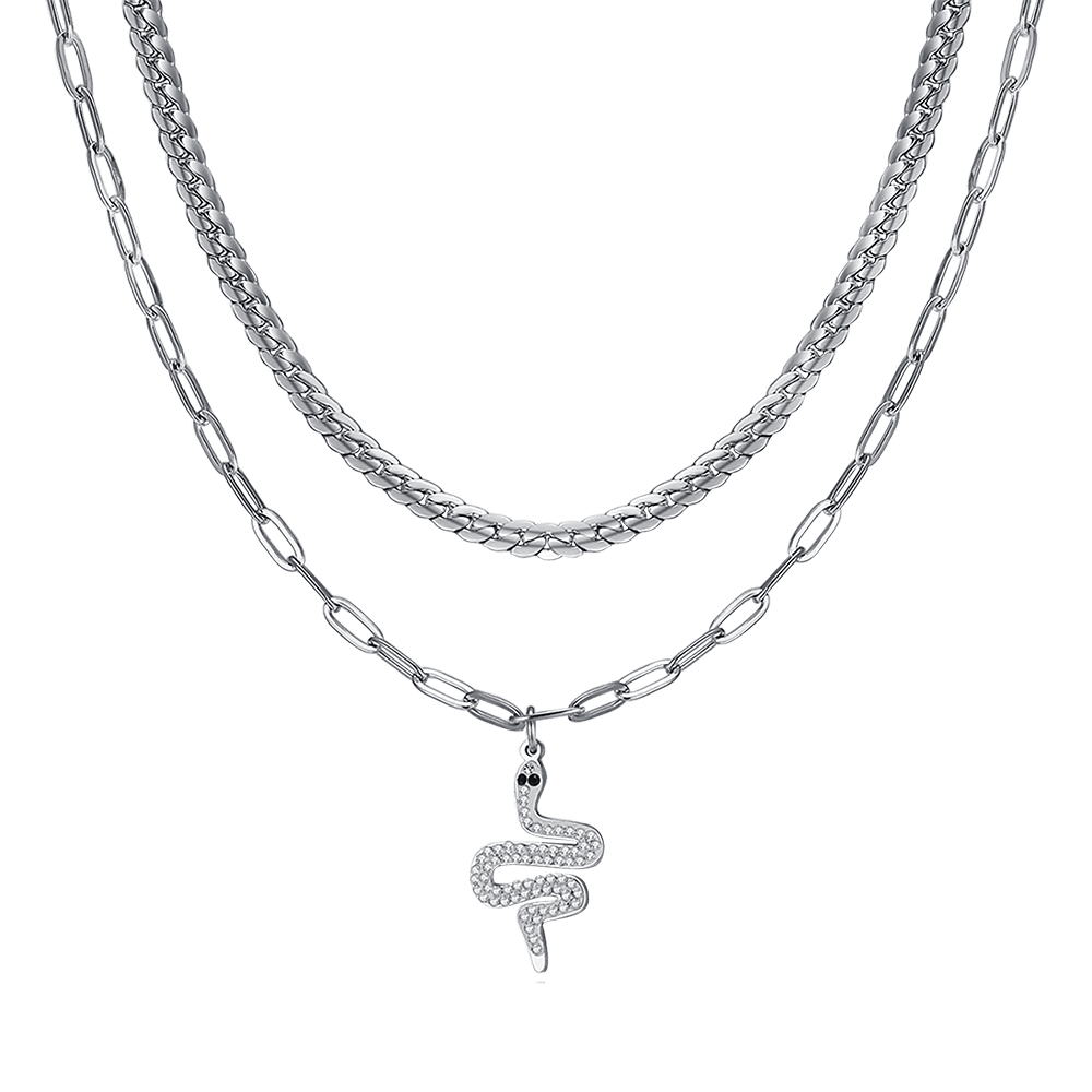 3 pezzi Collana da donna in acciaio inossidabile a spina di pesce alla 3 pezzi Collana da donna in acciaio inossidabile a spina di pesce alla