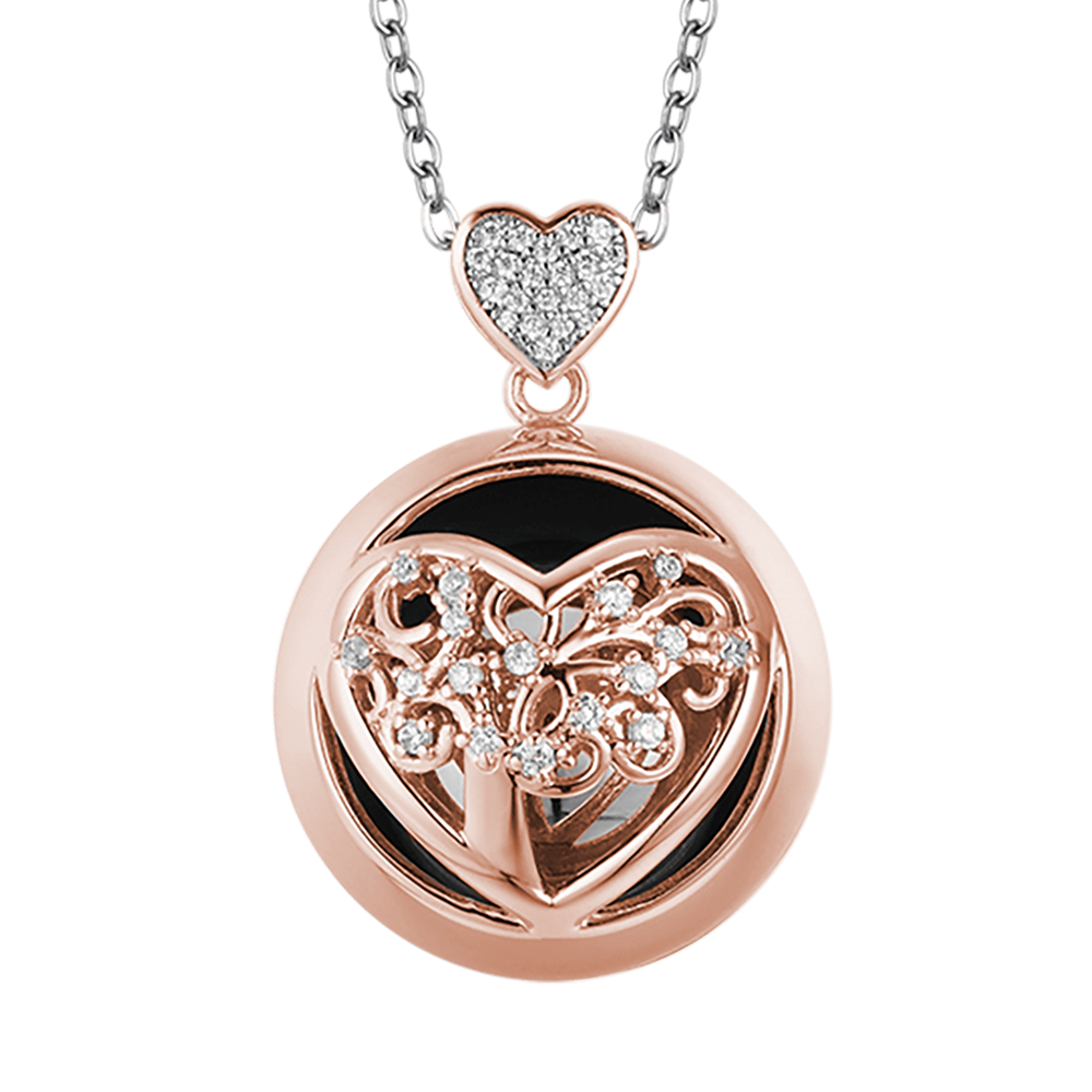 COLLANA CHIAMA ANGELI IN ACCIAIO CON CUORE IN METALLO E SFERA IN METALLO