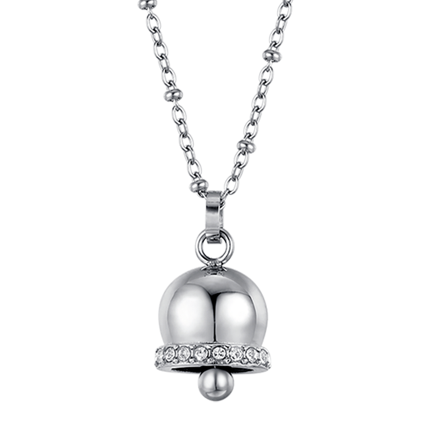 COLLANA DONNA IN ACCIAIO CON CAMPANELLA CON CRISTALLI BIANCHI