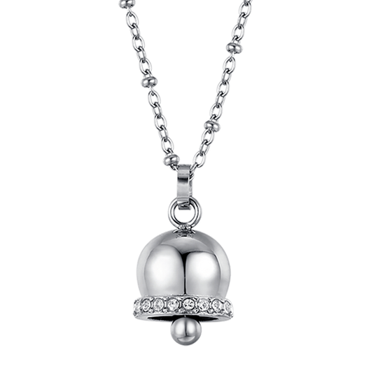 COLLANA DONNA IN ACCIAIO CON CAMPANELLA CON CRISTALLI BIANCHI