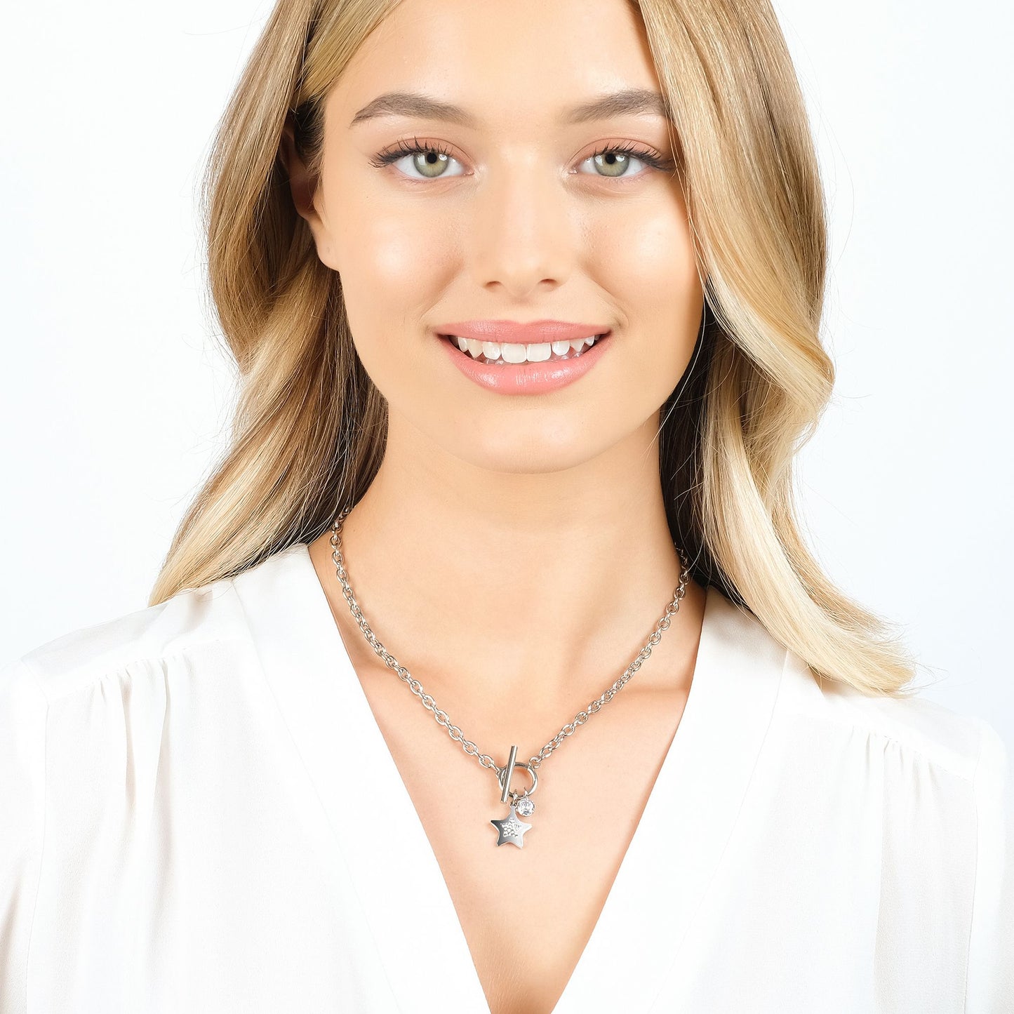 COLLANA DONNA IN ACCIAIO CON STELLA CON CRISTALLI BIANCHI