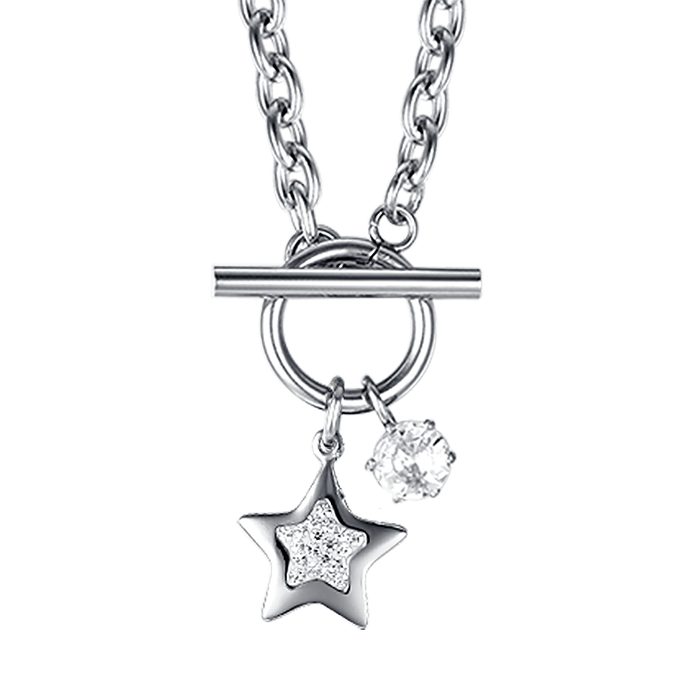 COLLANA DONNA IN ACCIAIO CON STELLA CON CRISTALLI BIANCHI