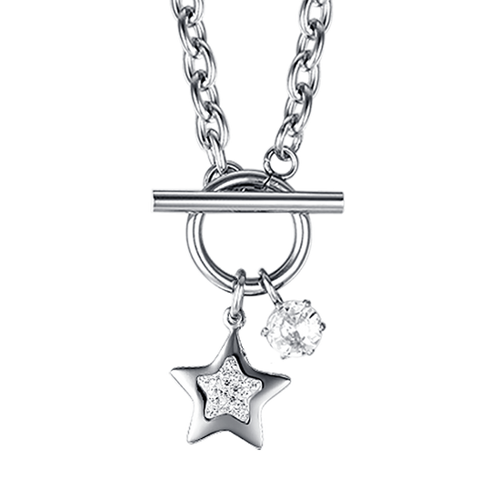 COLLANA DONNA IN ACCIAIO CON STELLA CON CRISTALLI BIANCHI